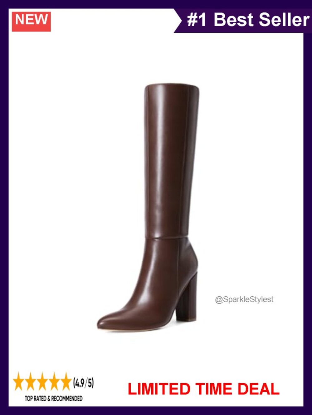 Knee High Block Heel Pointed Toe Faux Leather Tall Boots